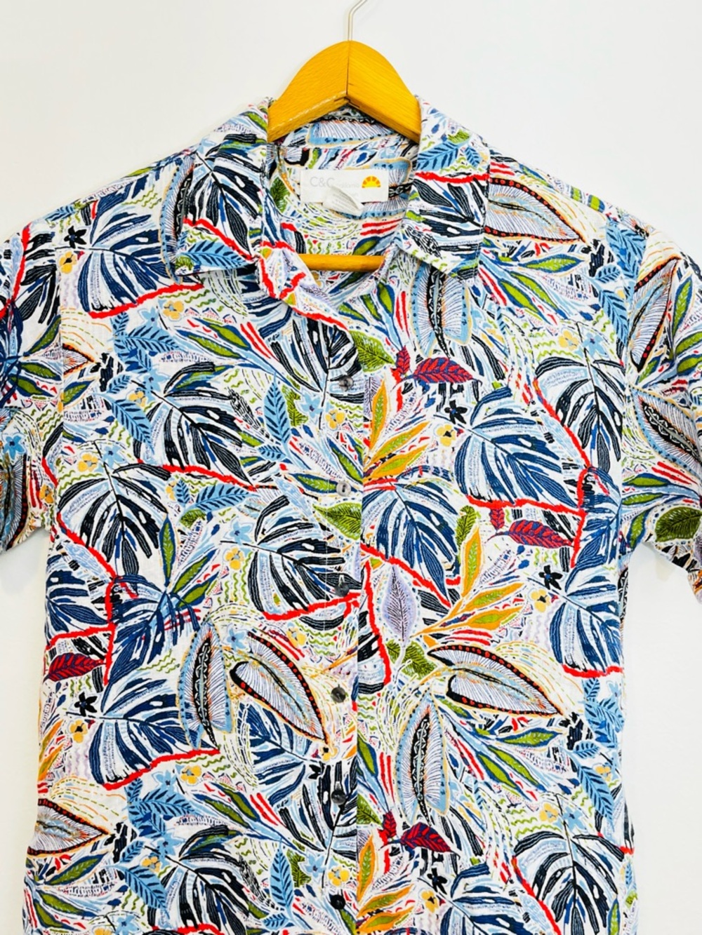 C&C California Linen Mini Shirt Dress Tropical Bold Button EUC Coastal Summer XS - Picture 2 of 10